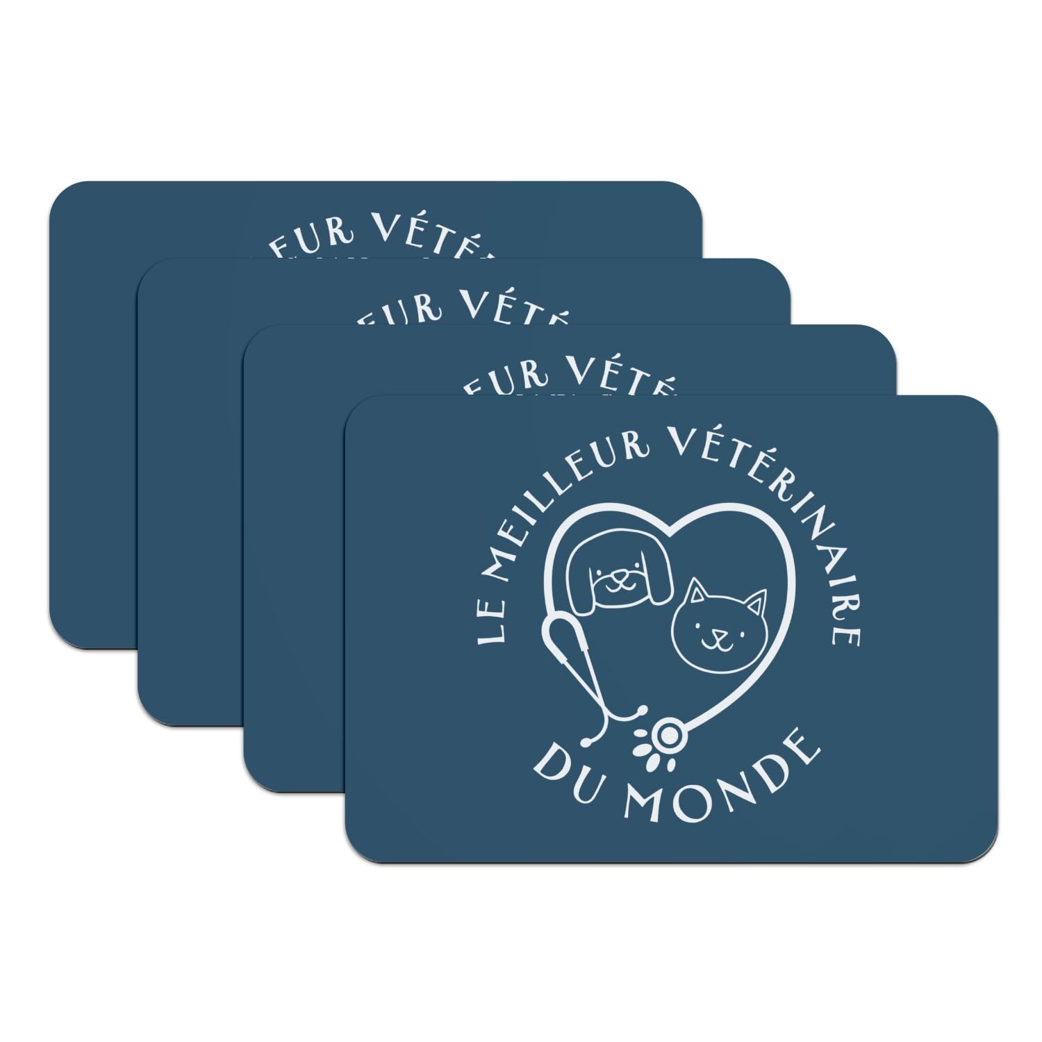 Sets de table bleu vétérinaire grand format 39,5x28,5 cm lot de 4 dessous en caoutchouc