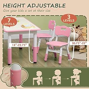 Qaba Kids Table and Chair Set 5 Piece Toddler Table and Chair Set with 4 Chairs Adjustable Height for Snack Time Homeschooling Aged 15 5 Years Old Pink