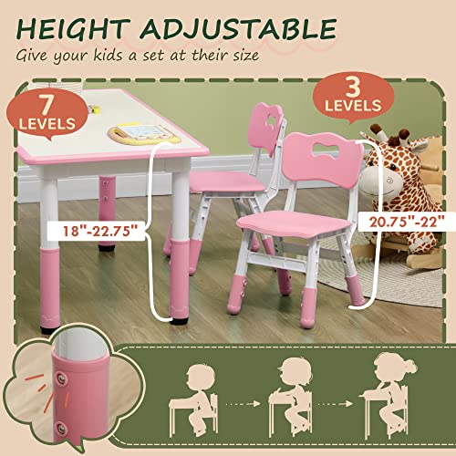 Qaba-Kids-Table-and-Chair-Set-5-Piece-Toddler-Table-and-Chair-Set-with-4-Chairs-Adjustable-Height-for-Snack-Time-Homeschooling-Aged-15-5-Years-Old-Pink Qaba Kids Table and Chair Set 5 Piece Toddler Table and Chair Set with 4 Chairs Adjustable Height for Snack Time Homeschooling Aged 15 5 Years Old Pink