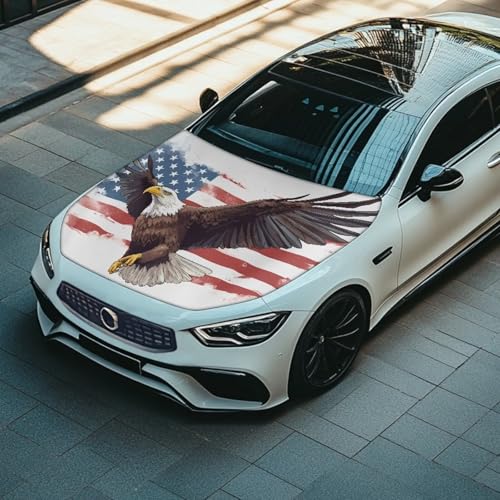 Image of Eagle Flag Car Hood Cover, Car Hood Cover Protector Film, Car Hood Cover Protector from Cats, Elastic Polyester, Stretchable, Waterproof Automotive Hood Covers