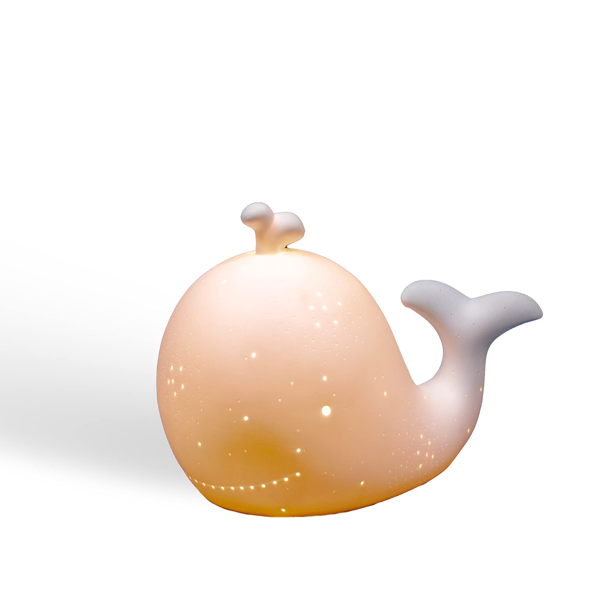 Light-Glow White Porcelain Whale Night Light For Kids – Handcrafted With Perforated Design, Soothing Bedside Lamp For A Dreamy Sleep