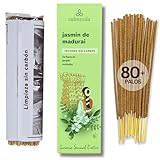 Incienso Jazmín Natural Madurai Exótico - (80 Incienso Varillas) Sin Carbón Incienso organico, Hecho con Flores Recicladas | Floral Verde, Frutal Cremoso | Incienso del Amor | Incienso Floral