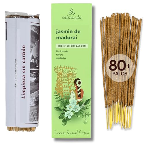 Incienso Jazmín Natural Madurai Exótico   (80 Incienso Varillas) Sin Carbón Incienso organico, Hecho con Flores Recicladas | Floral Verde, Frutal Cremoso | Incienso del Amor | Incienso Floral