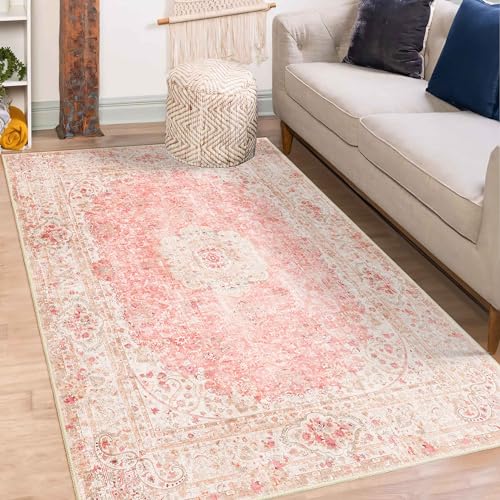 Tapete Rosa 3'x5' Boho Lavable Antideslizante miniatura 2