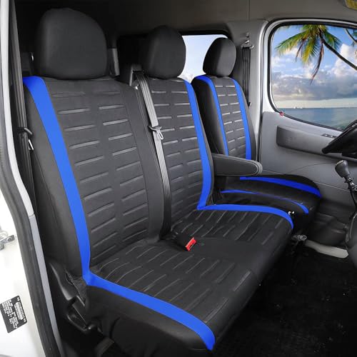 TOYOUN Van Seat Covers Universal Fit Most Vans Trucks Lorry, Separate Bench Bottom Design Access to Under Seat Storage, Single & Double Car Seat Covers 2+1, Blue - Image 5