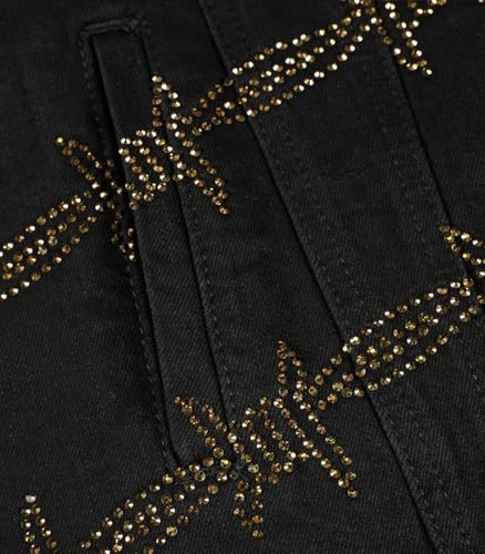 Image of SHION7 Men's Denim Jacket, Slim Fit Streetwear Jean Jackets For Men, Fashionable Embellished Rhinestone Jeans Coat