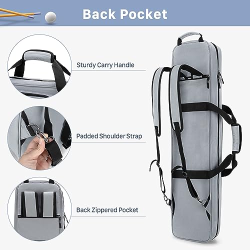 GOBUROS 4x5 Pool Cue Case, Billiard Stick Carrying Case Holds 4 Butts and 5 Shafts, Soft Pool Stick Bag with Large Front Accessories Pockets and Shoulder Strap for Easy Carry - Image 4