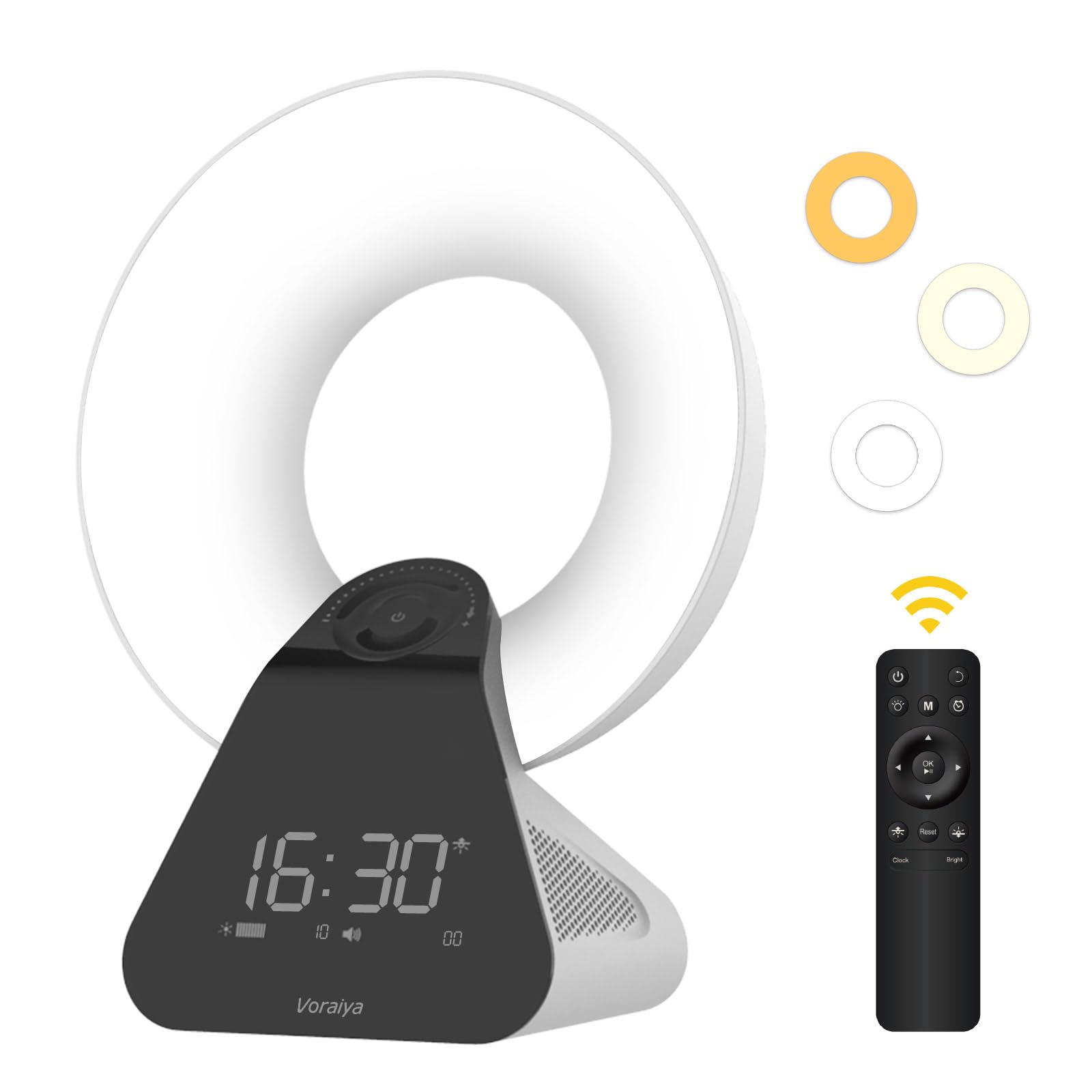 Voraiya® Wake-up Light 10,000 Lux and Light Therapy Lamp®, 2 in 1 Bright Happy Lamps Simulate Sunrise / Sunset with 8 White Noises and Bluetooth, Sunrise Alarm Clock, Sunlight Lamp with Remote Control