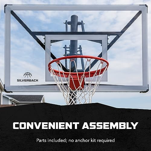Image of Silverback Height Adjustable In-Ground Basketball Hoop with Tempered Glass Backboard, Pro-Style Breakaway Rim, Pole and Backboard Pad