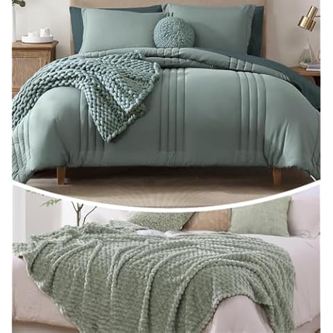 Monbix 7 Piece Comforter Sets and Fleece Throw Blanket Bundle Cover