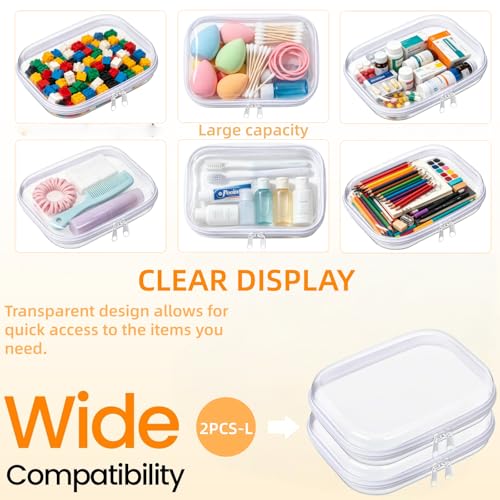 Image of 2PCS Thickened Clear Hard Shell Zipper Case,Professional-Grade Plastic Clear Zipper Pencil Case, Toiletry Pouch, Travel Organizer, Cosmetic Bag, Toy Storage Bins (2PCS-L)