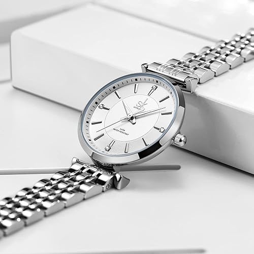 Miniatura 3 de SHENGKE SK Classic - Reloj de vestir para mujer, correa de acero inoxidable sólido