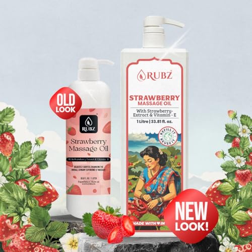 Image of Rubz Sweet Strawberry Body Massage Oil | Aromatic, Moisturizing & Relaxing Oil For Smooth | For Hydrating, Nourishing & Skin-Softening | 1 Litre