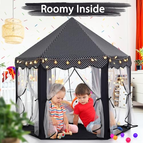 image for Monobeach Princess Tent Girls Black Large Playhouse Kids Castle Play T