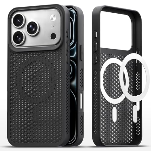 Image of Outlouders Back Cover for iPhone 17 Pro Max | Honeycomb Cooling Design | Silicone Heat Dissipation | Mag-Safe Compatible | Shockproof Camera Protection Bumper Case (Black Mag-Safe)