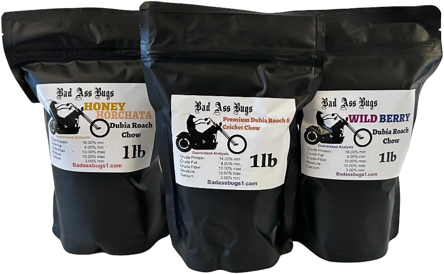 Dubia Roach Chow 1lb Variety Pack - Premium,Wildberry, Honey Horchata - 3 Separate 1lb Packages