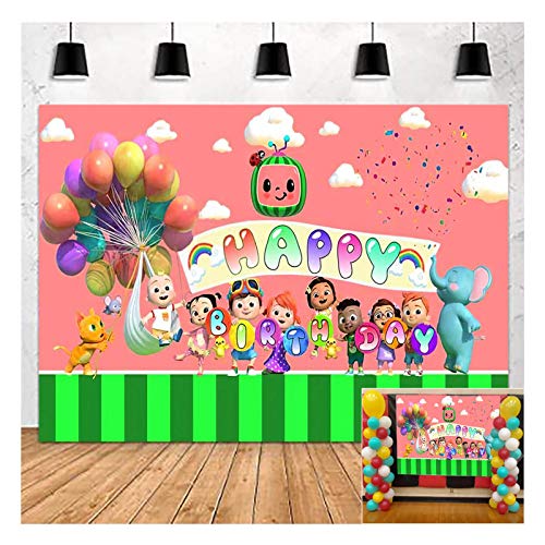 Cartoon Cocomelon Happy Birthday Party Photography Backdrops 5X3FT Children Boys Princess Girl Birthday Photo Background Banner Newborn Baby Shower Dessert Cake Table Decor Supplies Props Vinyl