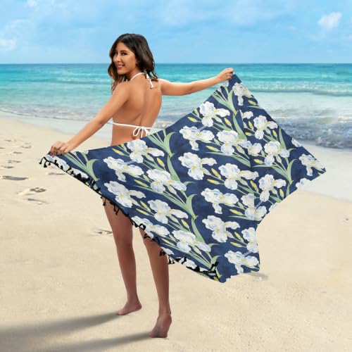 Falda para traje de baño William Morris con diseño de iris blanco floral 3