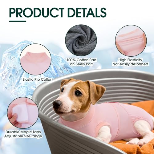 Image of Kuoser Dog Recovery Suit for Dogs After Surgery, Soft Dog Surgical Onesie for Female Male Dogs Spay Neuter, Anti-Licking Pet Bodysuit for Abdominal Wounds, Skin Disease, E-Collar Alternative, Pink 2XL