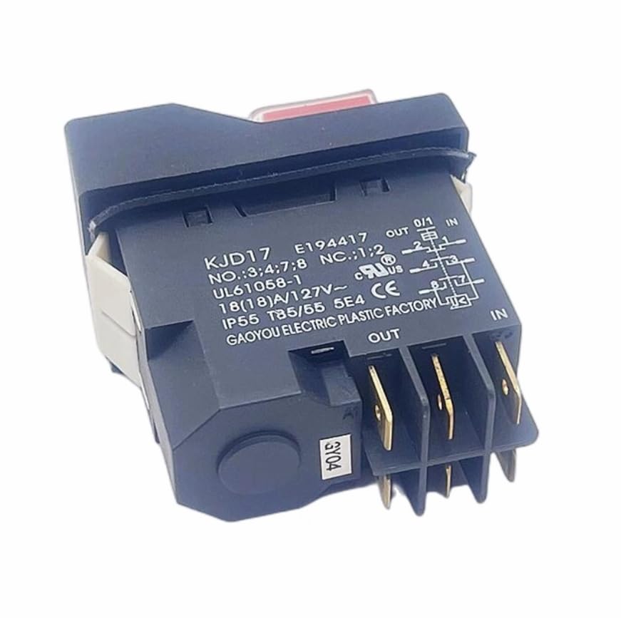 1PC KJD17 Electromagnetic Start Push Button Switch 18A 250V T85/55 5E4 IP55 6-Pin Blade Terminals Replacement for Garden Tools Machine Tools Large Power Tools