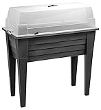 Muddy Hands Black Plastic Large Plant Pot with Lid Outdoor Garden Tall Planter Grow Table Stand Raised Bed