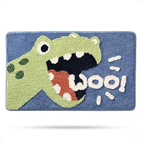 Dinosaur Bathroom Rug 19.6" x 31.4" Non Slip Bath Mat Soft Shower Rug Plush Microfiber Water Absorbent Thick Shaggy Floor Mats, Machine Washable Cover