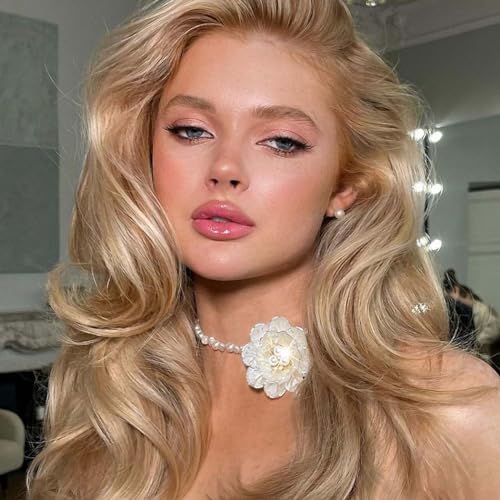 Gangel Big Flower Necklace Choker Pearl Choker Necklace White Flower Necklaces Choker Vintage Floral Choker Prom Flowers Necklace Jewelry for Women2