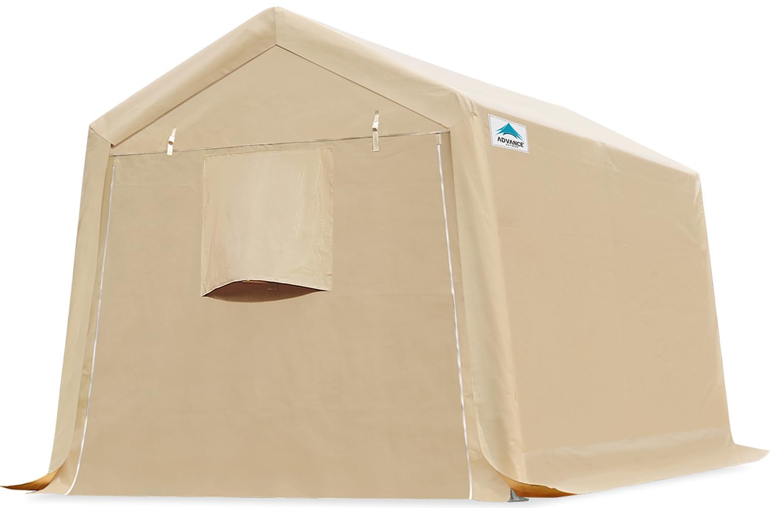 ADVANCE OUTDOOR 8X14 ft Steel Metal Peak Roof Anti-Snow Portable Garage Shelter Storage Shed Carport for Motorcycle Bike or Garden Tools with 2 Roll up Doors & Vents, Beige