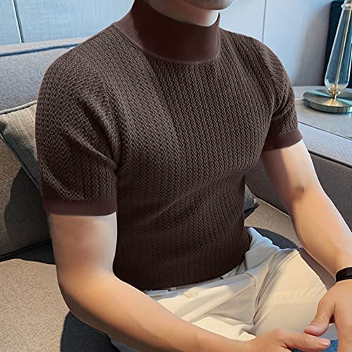 Mock Turtleneck Shirts for Men Solid Knitted Short Sleeve T Shirts Stretch Slim Lightweight Tshirt Basic Undershirts2