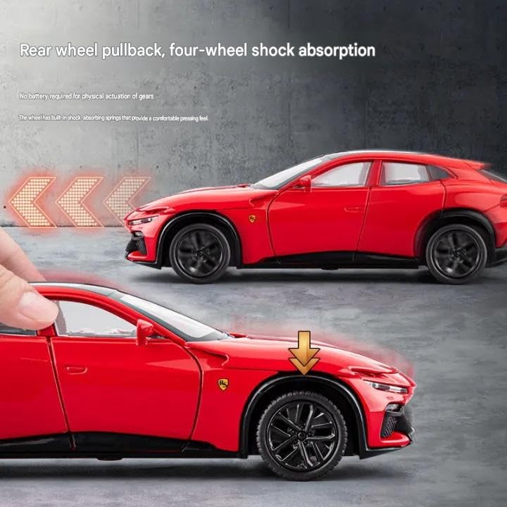 Image of FEXXA 1:32 Scale Ferrari Purosangue SUV Die-Cast Metal Car with Sport car Openable Doors Light and Sound,Pull Back Function Indoor Outdoor Toy for Kids (1.32 Scale-Red)
