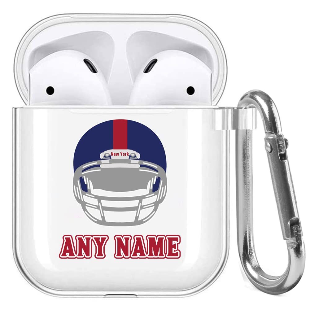 VNGDA DIY Custom Name Art Design Football Helmet Clear Case for Airpods 1st and 2rd Generation,Soft TPU Protective Charging Cover with Keychain(New