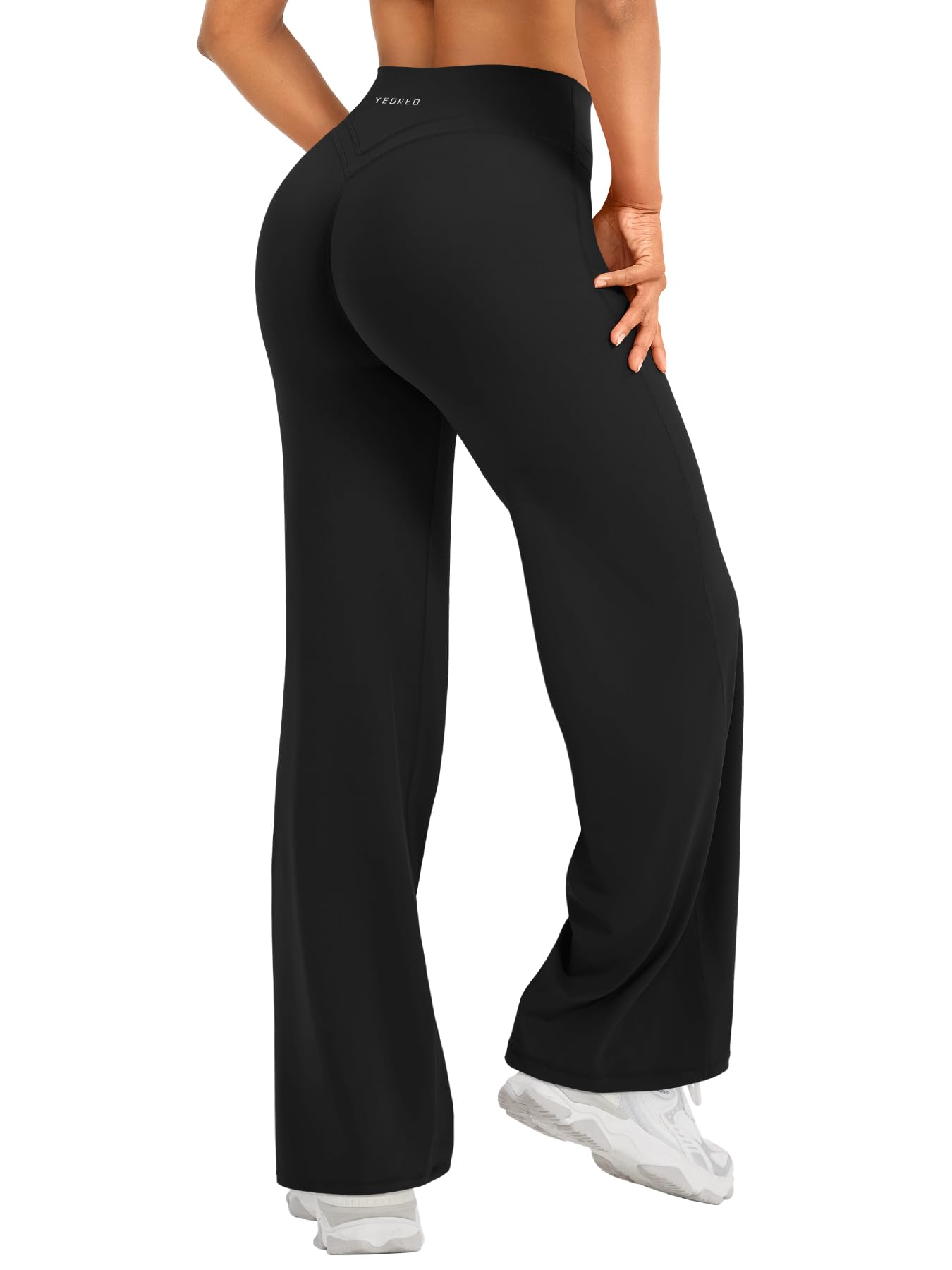 YEOREO Straight Leggings Damen Invisible Scrunch Hohe Taille Gym Pants No Front Seam Weitem Bein Yoga Hose Blickdicht Elastische Flared Leggings Soft Nahtlose Sport Schlaghose
