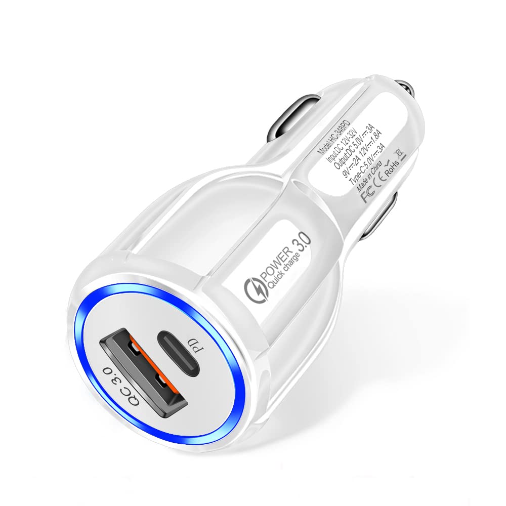 Gzar 30W Super Mini USB C Car Charger - Fast Charging PD&QC 3.0 Dual Port Adapter for iPhone 17/16/15/14, Pro Max Series, Samsung Galaxy Note 20/10 S25/24/23, Google Pixel - Compact Design (White)