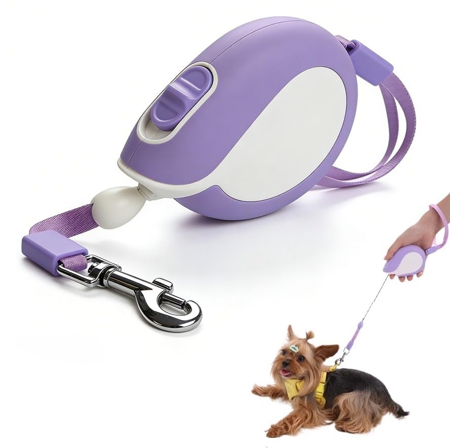 Mini Retractable Dog Lead 3M/10FT Automatic Leash 360° Tangle-Free Quick Brake Button Extendable Rope For Small Dogs Outdoor Travel Walking Hiking Pet Cat Traction