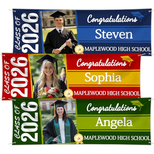 Enjoyview Personalized Graduation Banner With Photo Custom Class Of 2026 Graduation Decorations Weatherproof Vinyl Backdrop For High School &Amp; College Celebrations 5 Sizes