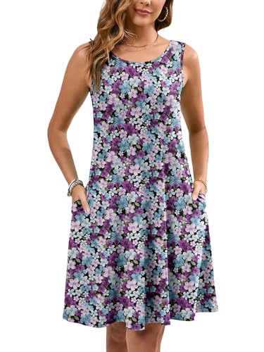 Image of Heymoments Women's Summer Sleeveless Crewneck Dresses Casual Loose Fitted Tank Sundress with Pockets