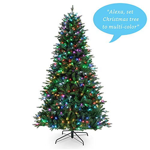 Mr. Christmas Alexa Compatible RGB Vermont Spruce LED Christmas Tree, Seven Foot Artificial Tree, 7\' – A Certified for Humans Device
