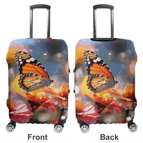Bloom Flower And Butterfly Printed Luggage Cover Protector, Fits 18-32 Inch Luggage3