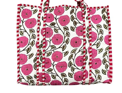 Bolsa Tote acolchada de algodón 100% con flores multicolor miniatura 6