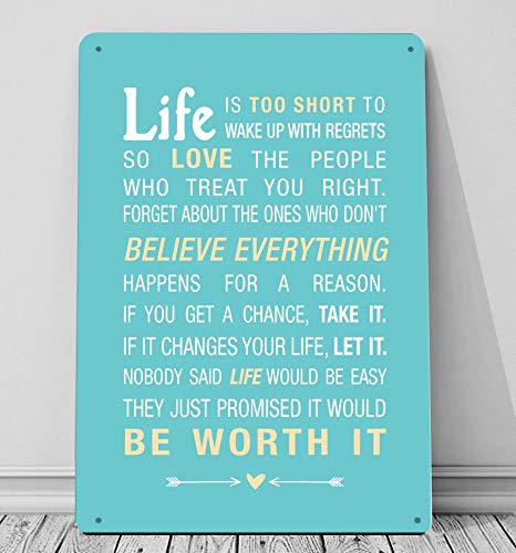Artylicious Life Is Too Short To Wake Up With Regrets Sign, Inspirational Quote A4 Metal Sign Plaque Wall Art