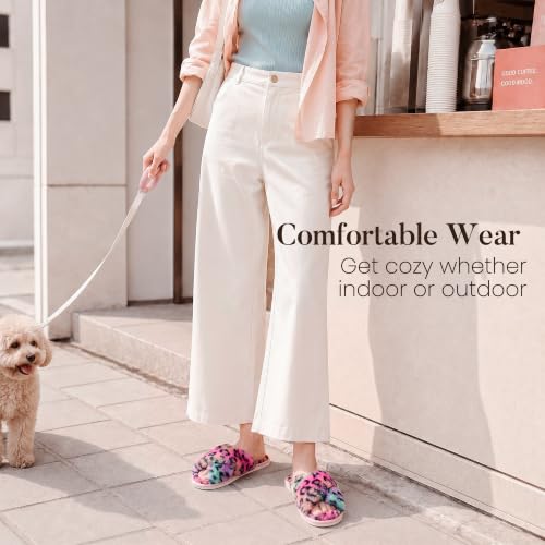 Image of Ankis Women's Fuzzy Slippers Cross Band Memory Foam Open Toe Comfy Soft House Shoes Anti-Slip Indoor Outdoor Gifts for Women