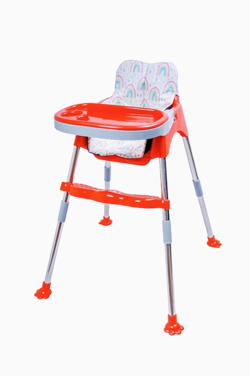 Adjustable Baby High Chair with Safety Belt – My Giraffe Coco Baby Chair for Dining Table | 3-Level Tray, Waterproof Seat & Footrest | 2-Height Positions, Sturdy Stainless Steel Frame (6M - 3Y, 20kg) (Red - Rainbow) - Image 3 thumbnail