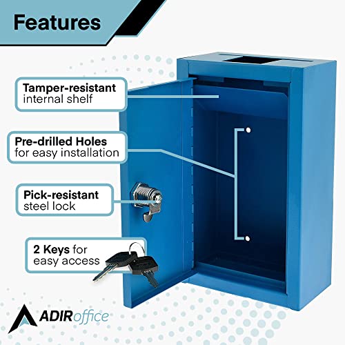 Adiroffice Large Key Drop Box – Large Capacity Commercial Grade Storage Box – Safe & Secure Parcel & Packages - For Home & Business Use (Blue) #TOP2
