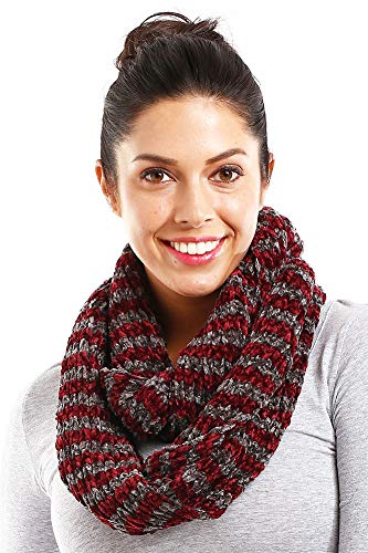 Women's Striped Warm Solid Soft Cozy Chenille Infinity Scarf2