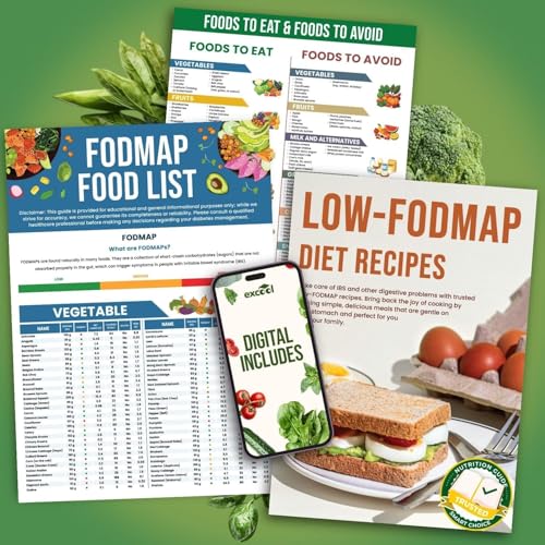 Excool Club Laminated FODMAP Chart - Low FODMAP Food List Chart for IBS, Elimination Diet Guide with...