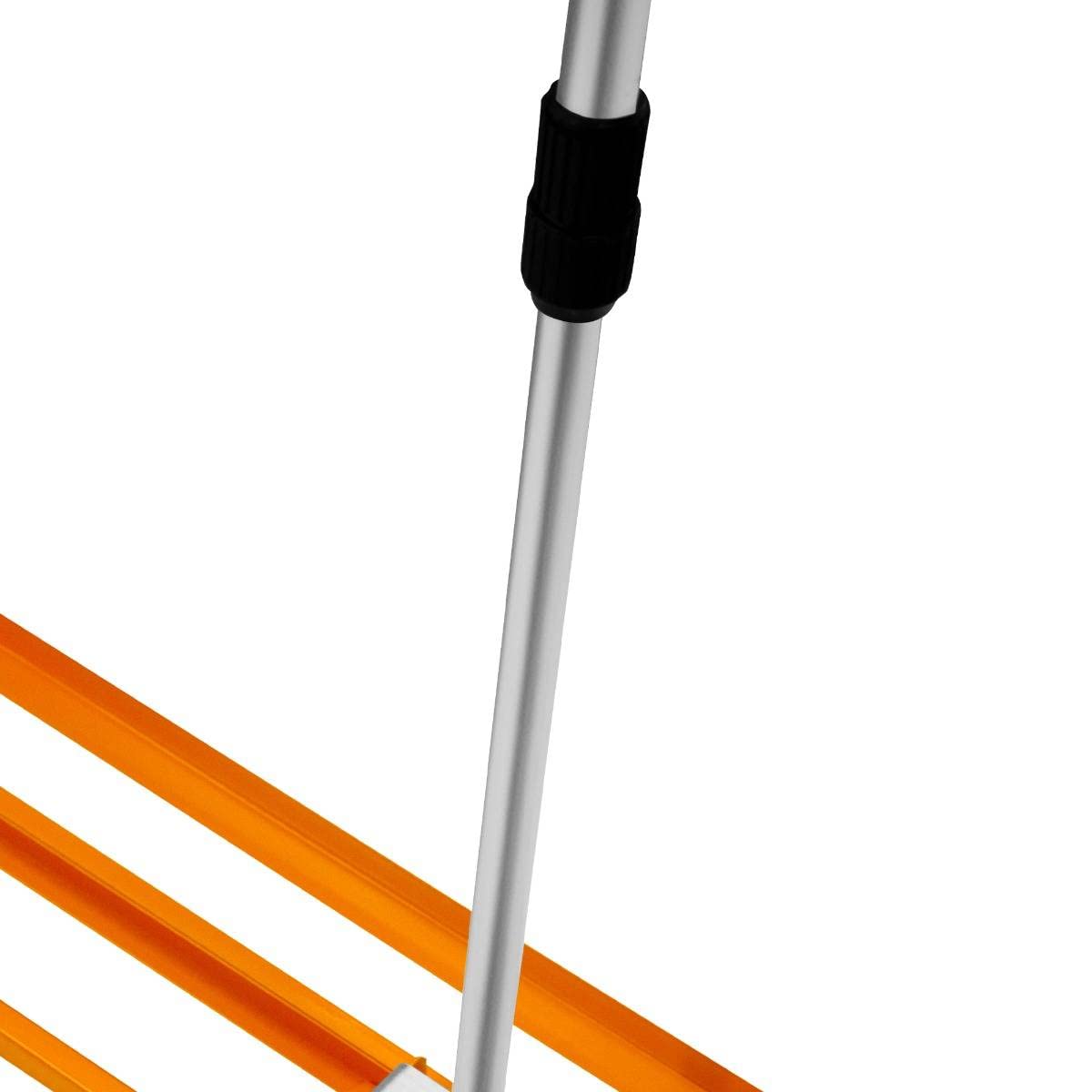 Livellatrice 100x32cm Rastrello Livellatore Leggero Acciaio Zincato Alluminio Arancione 1,2-1,9m Manico Estensibile Facile Impugnatura Attrezzo Giardino Erba Terreno Tappeto Erboso Artificiale Concime