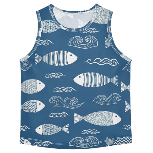 J JOYSAY Fish Wave Blue Boys Tank Top Sleeveless Muscle Shirts Quick Dry Sport Active Workout Kids T-Shirts 3-15T