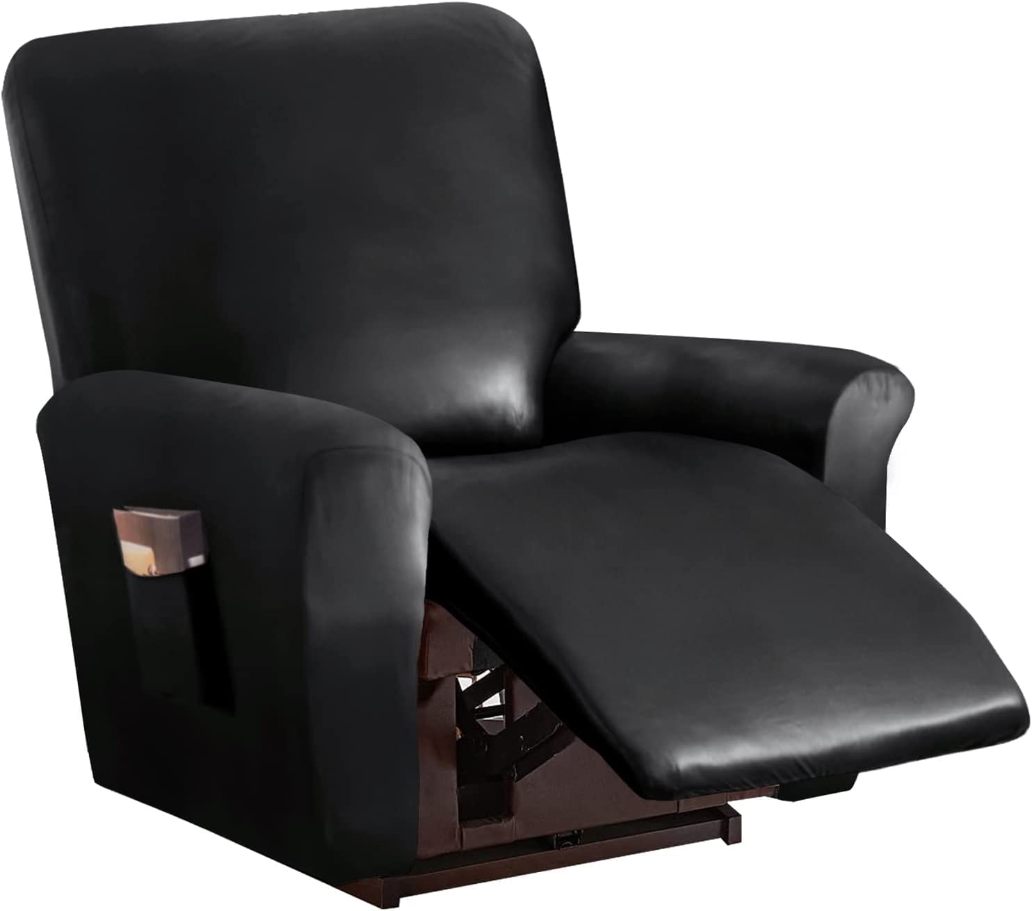 Konsilsa Stretch PU Leather Recliner Cover, 1 Seater Recliner Chair Covers, Non Slip With Side Pocket Electric Recliner Cover (Color : A)