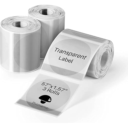 [3x180 pcs] Circle Transparent Thermal Label Paper, Phomemo M110/M220/M120/M200/M221 Label Printer Round Label, Self-Adhesive Thermal Printer Paper, 1.57"x1.57"(40x40mm) 180 Labels/Roll, Clear