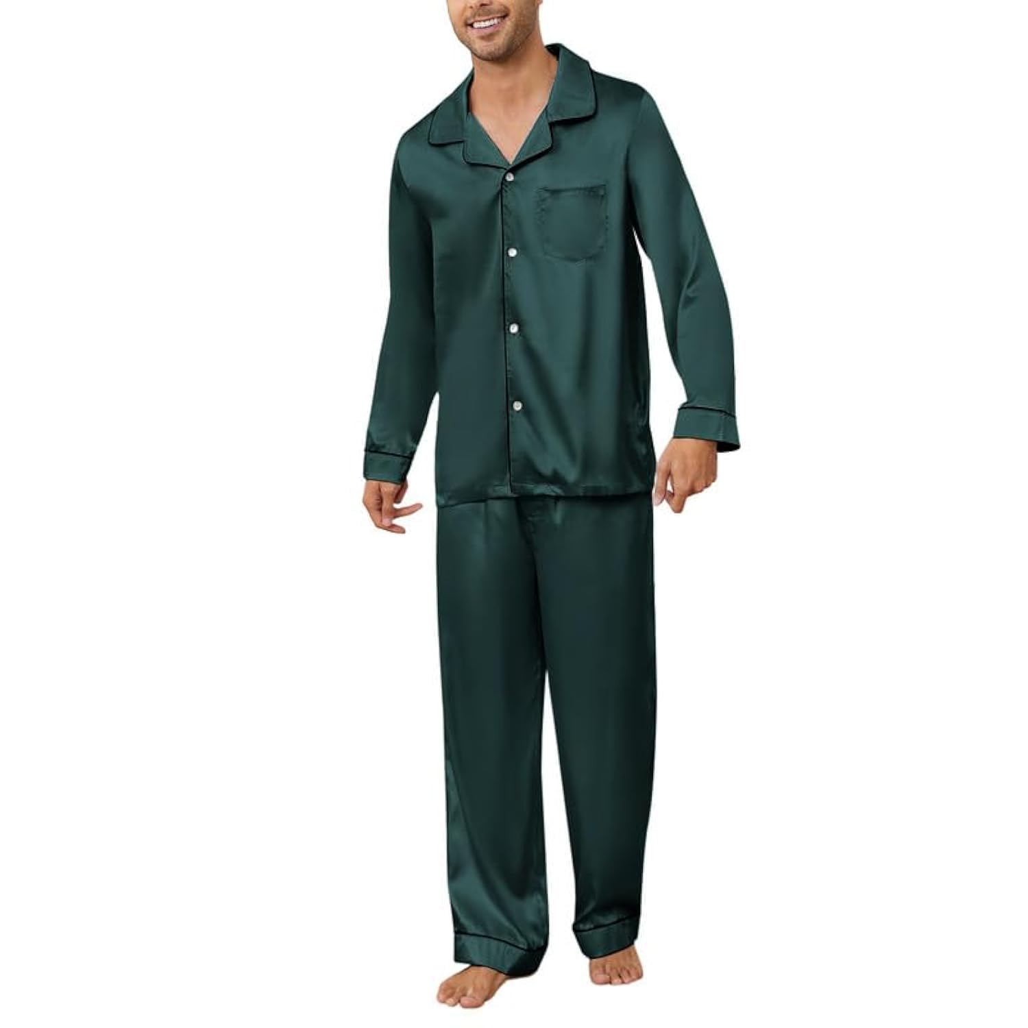 U2SKIIN Mens Silk Pajamas Set, Long Sleeve Satin Pajamas for Men Sleepwear Button Down Pjs Set Two-piece